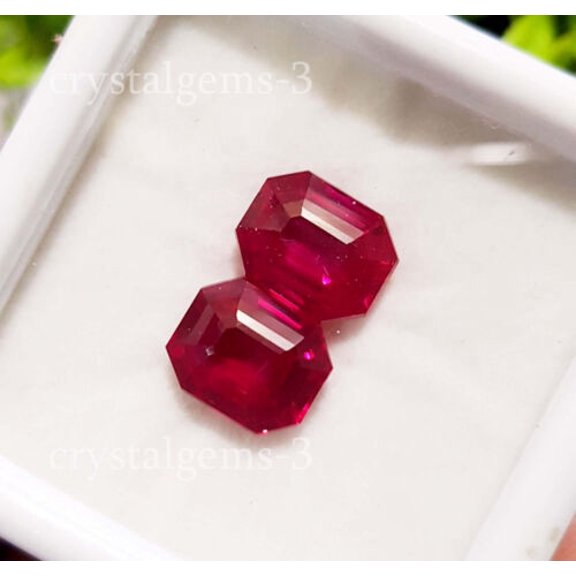 4 to 4 Ct 2 PC Lab Grown Red Ruby Octagon Shape Ring Size Loose Gemstone