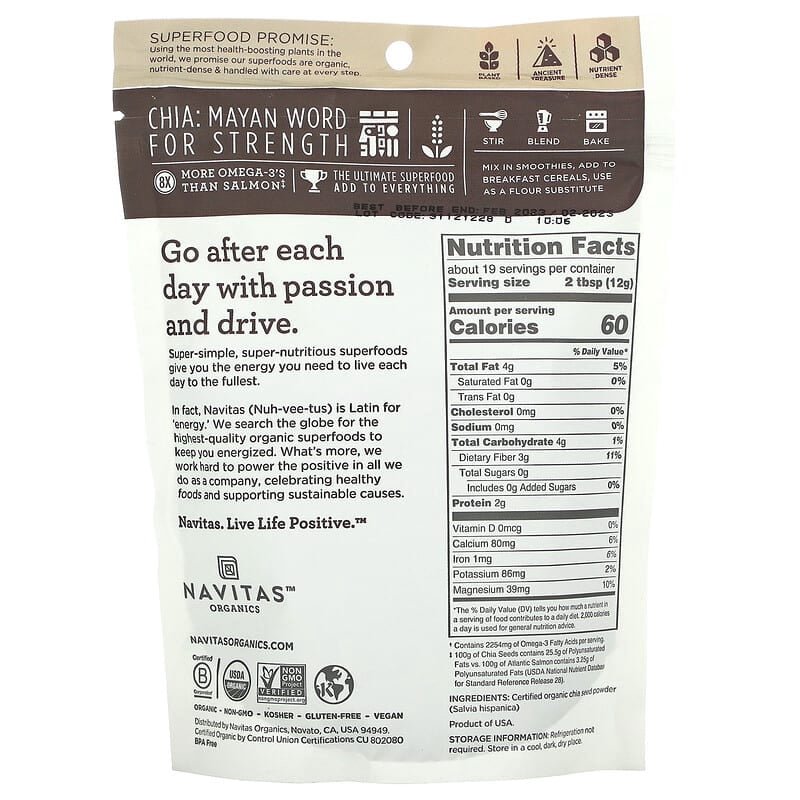 Navitas Organics, Organic Chia Powder, 8 oz Pack of 4