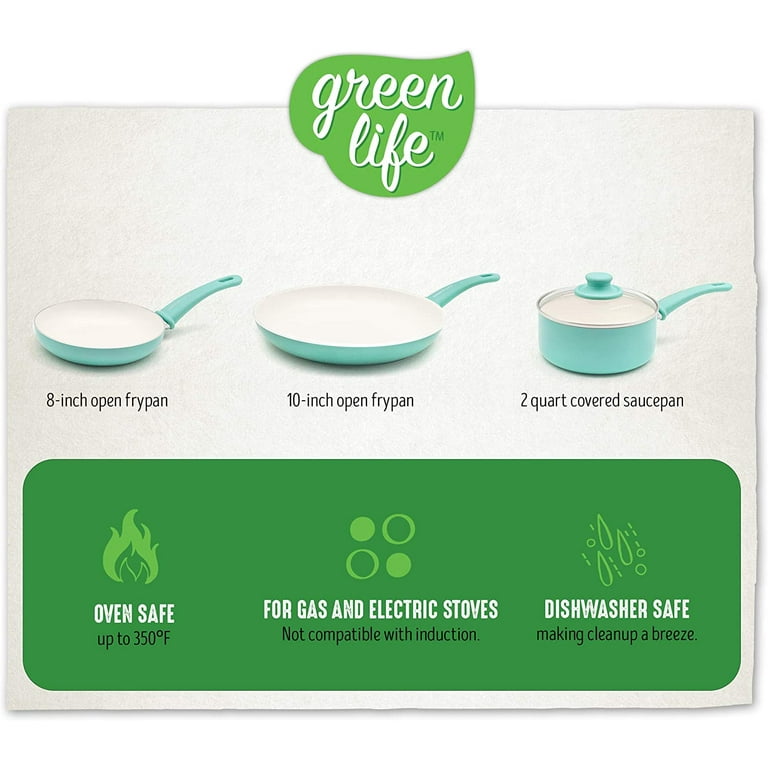 GreenLife Soft Grip Cookware Set, 4-Piece, Turquoise 