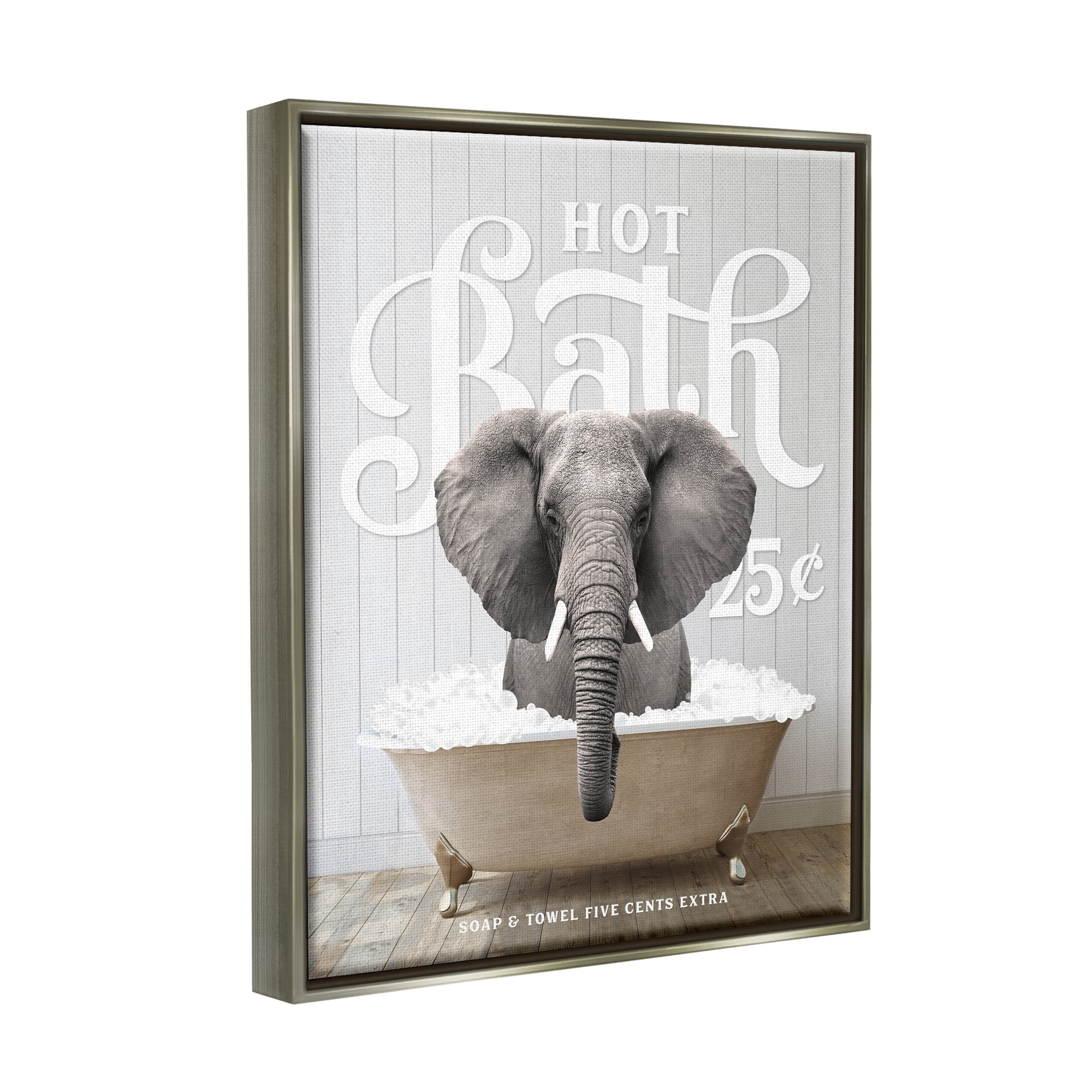 Stupell Industries Vintage Bathroom Elephant Animals & Insects Painting Gray Floater Framed Art Print Wall Art, 25 x 31
