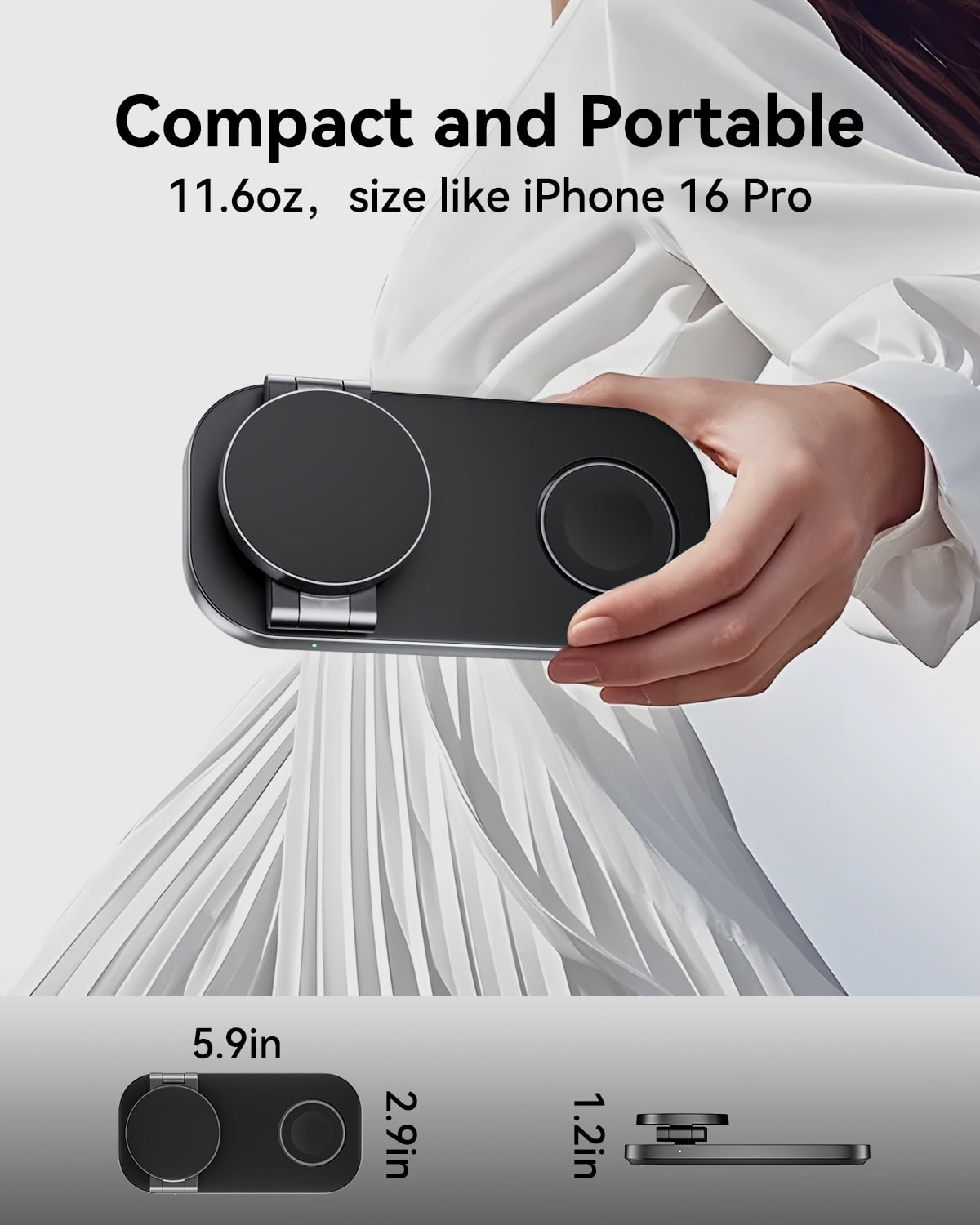 Waloo Foldable 3 in 1 Wireless Charging Station for Apple Magsafe Charger Stand, for iPhone 17 Air 16 15 14 13 12 Series, Airpods Pro ,Apple Watch