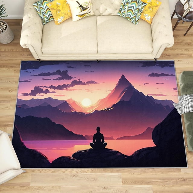 3x4 Rug, Chakra Door Mat Washable Non Slip Soft for Entryway, Yoga Meditation Zen Rug, Mountain Landscape Carpet, Chakra Home Decor & Gifts