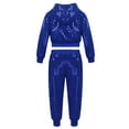 thumbnail image 2 of iEFiEL Unisex Kids Boys Girls Hip-hop Jazz Dance Costume Sequins Hooded Tops with Pant Blue 10-12, 2 of 7