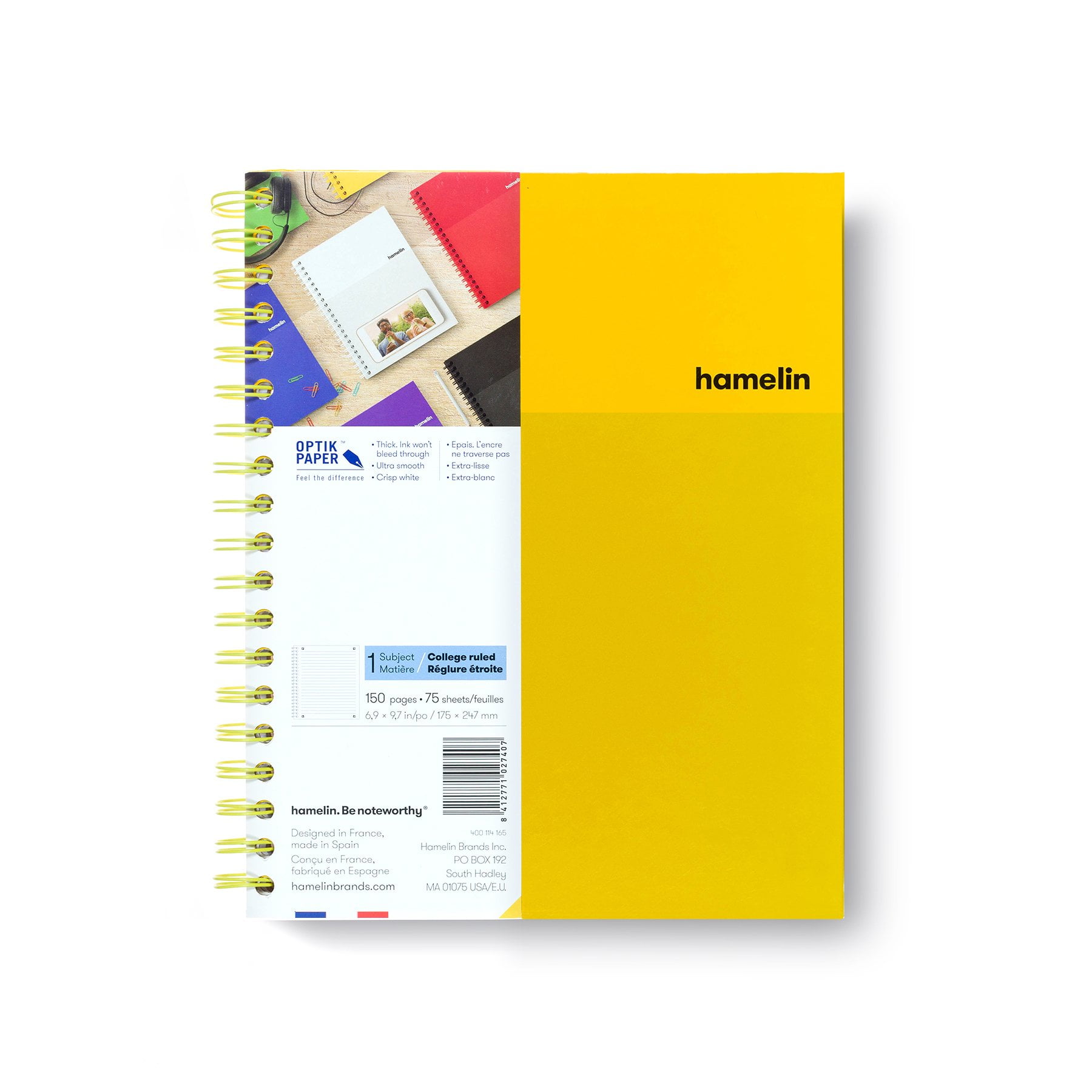 Hamelin 1 Subject 7x10" Hard Cover Double Wire Spiral Notebook College Ruled ... 