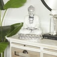 thumbnail image 3 of 12" x 16" Silver Polystone Meditating Buddha Sculpture with Engraved Carvings and Relief Detailing, by DecMode, 3 of 9