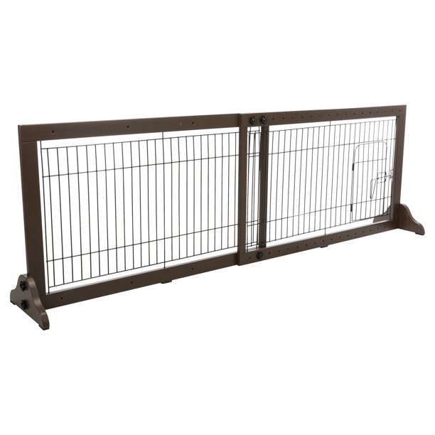TRIXIE Wooden Freestanding Pet Gate with Pet Door 22.5 in Height Brown