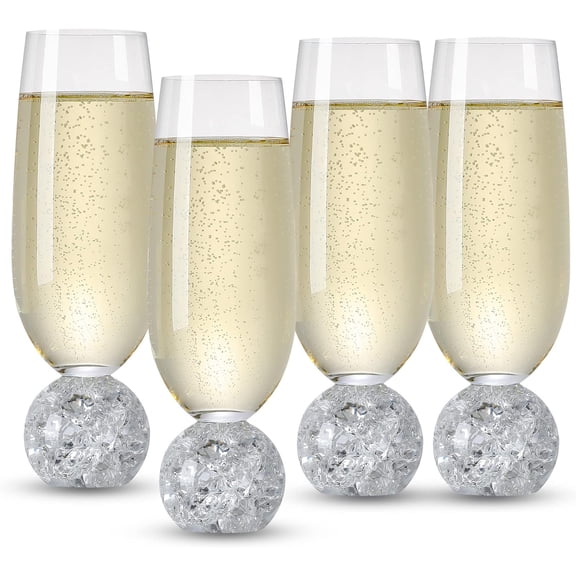 Champagne Glasses Set of 4, Champagne Flutes, 7 Oz Lead-free Crystal glass, Clear Glasses Set, Bar Glassware, Ideal for Parties, Wedding, Birthday, Christmas, Long-lasting reusable glasses
