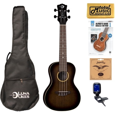 Luna Guitars Artist Vintage Distressed Concert Ukulele Book Bundle, UKE ART V C
