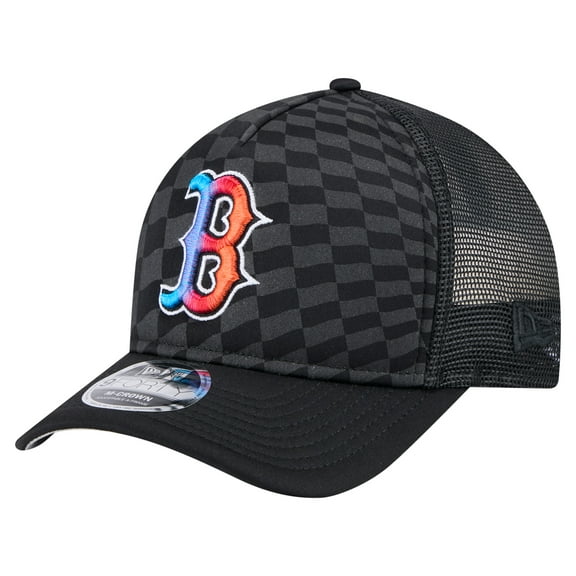Men's New Era Black Boston Red Sox Gradient 9FORTY A-Frame M-Crown Trucker Adjustable Hat