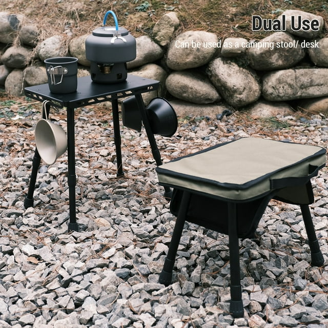Tabouret Pliant de Camping Tabouret Poney Léger à Double Usage Hauteur Réglable Table de Pique-Nique Chaise