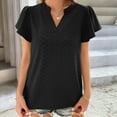 thumbnail image 4 of Ltctricy Women's Tops V Neck Ruffle Short Sleeve Eyelet Embroidered Loose Casual Tee Blouses 2025 Trendy T Shirts, 4 of 7
