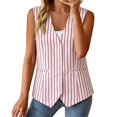 thumbnail image 6 of VISALY Sleeveless Button Down Vest for Women V Neck Loose Casual Waistcoat with Pockets Polka Dot Printed Layering Outerwear Loose Business Dressy Casual Work Office Waistcoat Blazer Vest Pink S, 6 of 7