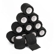 Tattoo Grip Cover,2 inchx 5 Yards 12pcs Black Disposable Cohesive Tattoo Grip Cover Wrap,Self-Adhesive Bandages Handle Grip Tube for Tattoo Machine Grip Accessories,Sports Tape (12pcs)