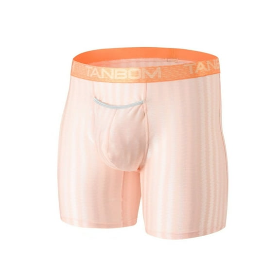 TANBOM Men's Sexy Long Nylon Boxer Briefs Soft Breathable Big Pouch Orange M
