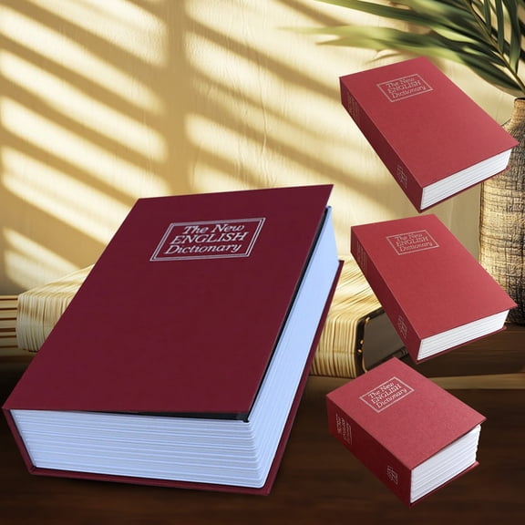SPOORYYO Red Dictionary Diversion Safe - Portable Book-Shaped Lock Box with Key & Password Locks, Realistic Design for Home or Office, Ample Storage for Valuables, Decorative and Secure, M