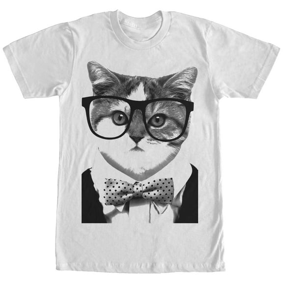 Men's Lost Gods Nerd Glasses Bowtie Cat  Graphic Tee White X Large