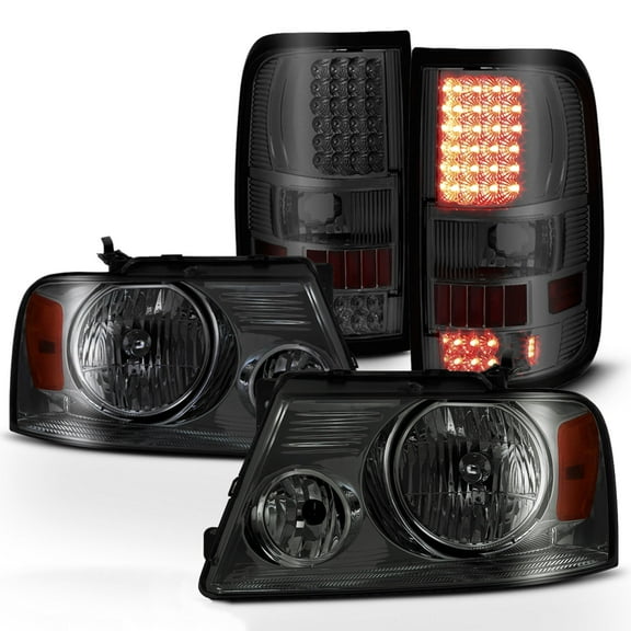 AKKON - Fits 2004-2008 Ford F150 Pickup Smoked Headlights   Styleside Type Red SMD LED Smoke Tail Brake Lamp Pair Left   Right