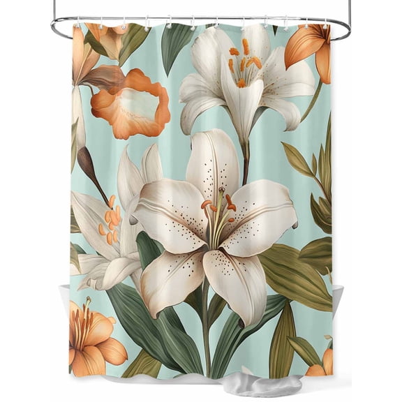 Fsddascl Lily Floral Shower Curtain Set - 48" x 72" Washable Bathtub Curtain with 12 Hooks, Botanical Garden Watercolor Wildflowers Waterproof Fabric Stall Shower Curtains for Bathroom/Bathtub