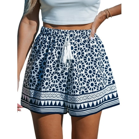 Cupshe Women's Geo Flared Leg Shorts Navy-and-White Wide Leg Pants, Sizes S-XL