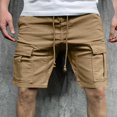 thumbnail image 4 of RYDCOT Mens Cotton Linen Shorts Casual Elastic Waist Drawstring Lightweight Summer Beach Cargo Shorts Khaki, 4 of 7