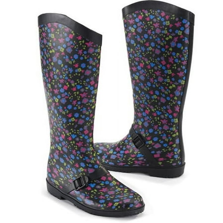 Women's Matte Floral Riding Rain Boots