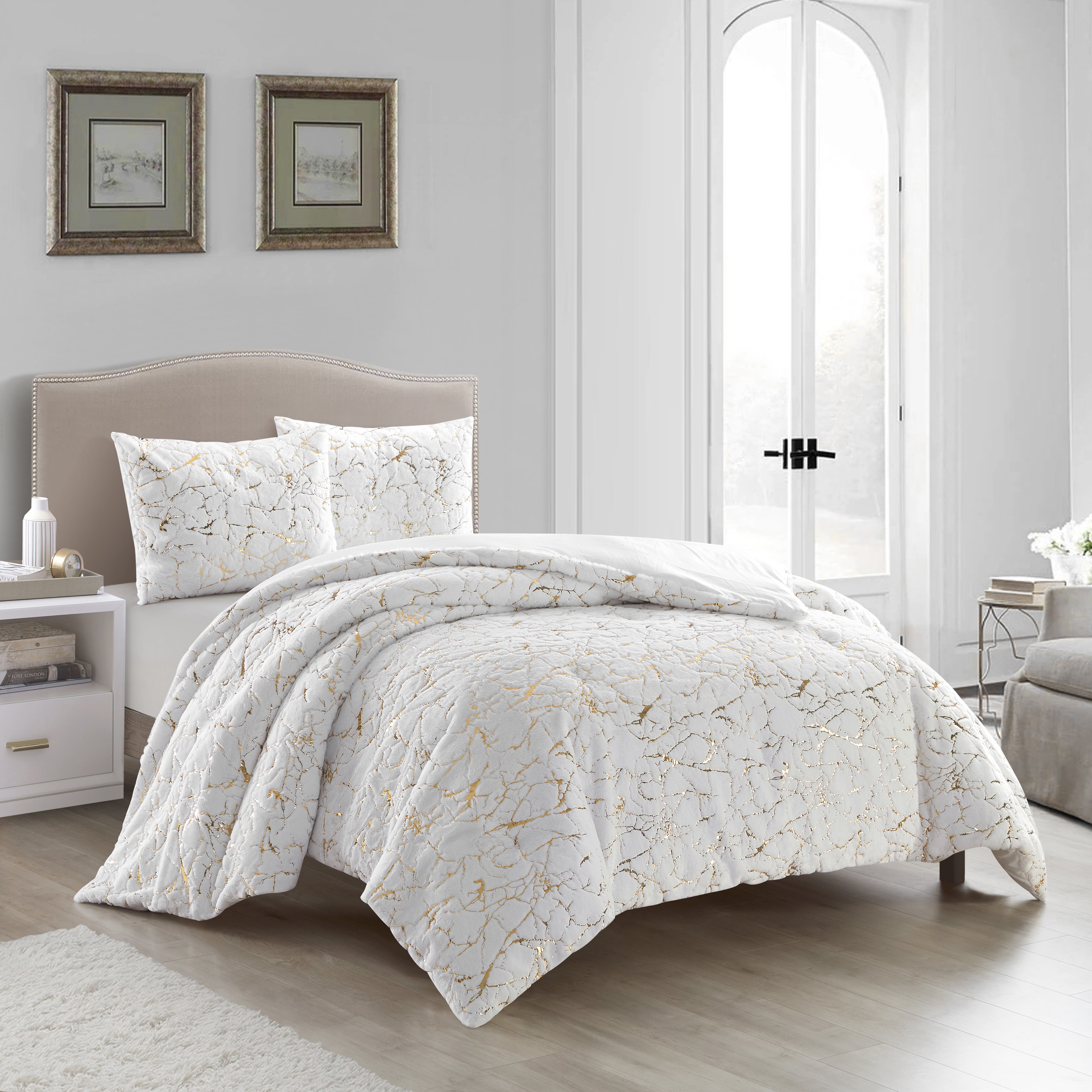 3 piezas/set de moda lujo con patrón floral Faldón de cama Set ( 1 Faldón de  cama & 2 Fundas de almohada ), Moda de Mujer