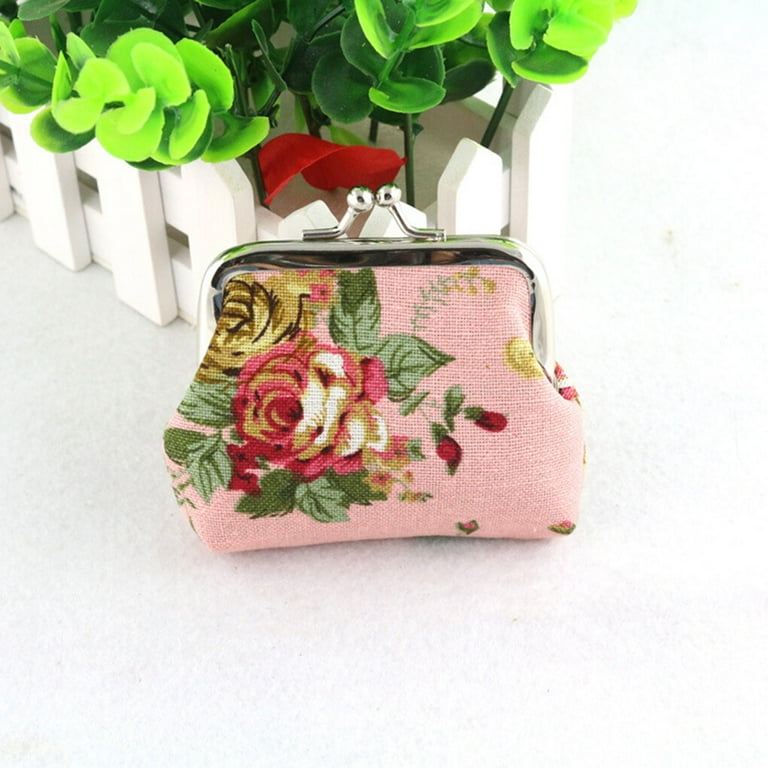 Coin Purse, Canvas Coin Pouch Rose Pattern, Mini Coin Purse Small Vintage  Wallet Coin Bag Buckle Kiss-lock Coin Pouch Change Purse Wallet for Women