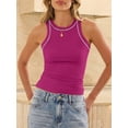 thumbnail image 6 of ANRABESS Womens Color Block Tank Tops High Neck Sleeveless Racerback Ribbed Knit Fitted Basic Tee Shirts 2026 Summer Clothes Hot Pink Medium, 6 of 9