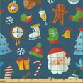 thumbnail image 2 of Ambesonne Winter Fabric by the Yard Upholstery, Holiday Colorful Cartoon Art, 2 Yards, Dark Sky Blue and Multicolor, 2 of 5
