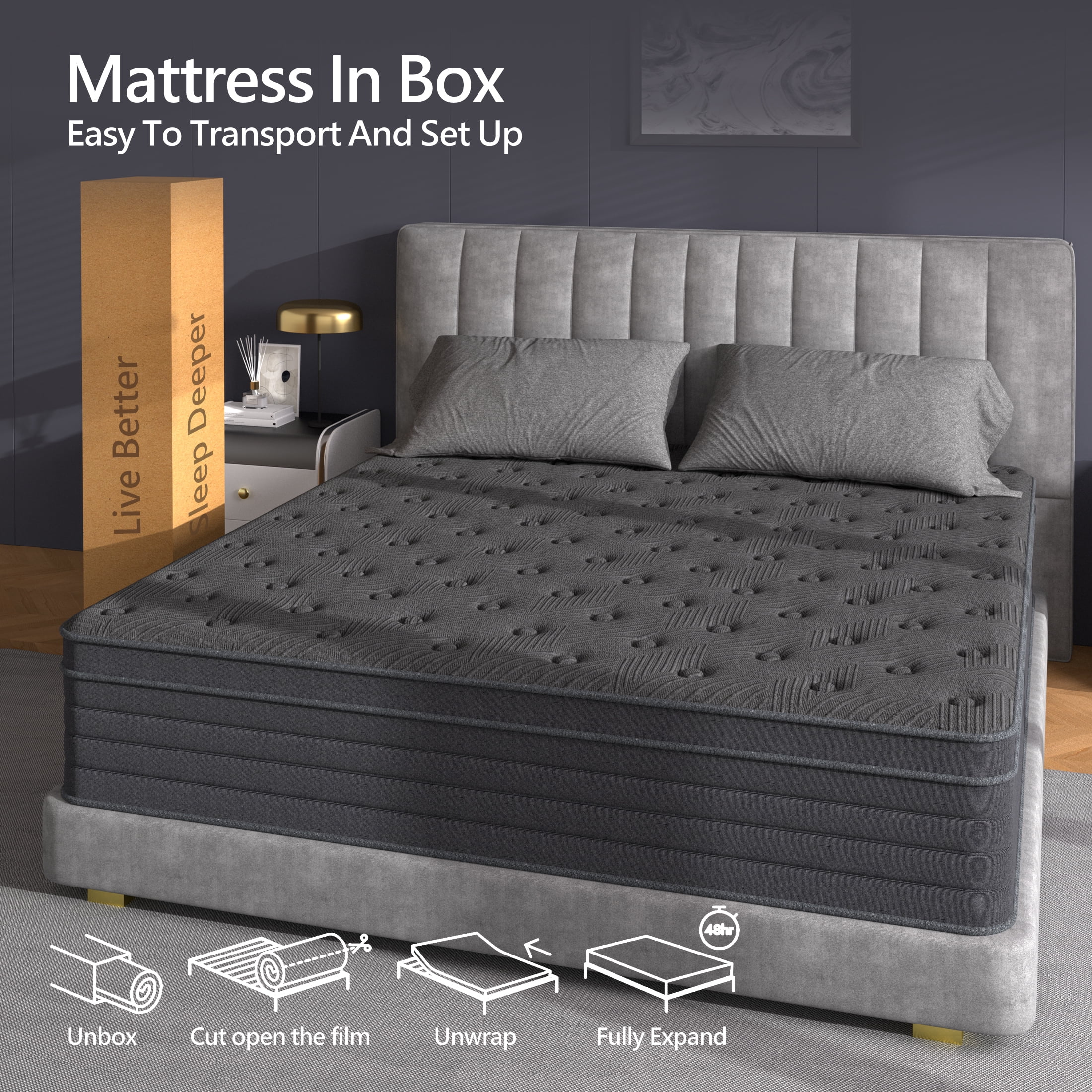 Doudter Queen Mattresses 12 Inch, Cooling-Gel Memory Foam & Pocket Spring Hybrid Mattress, Queen Bed Mattress in a Box, CertiPUR-US Certified, Medium Firm