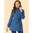 thumbnail image 2 of Abrigo de invierno con cinturón y bolsillos con doble botonadura y cuello alto para mujer azul polvoriento S, 2 of 6