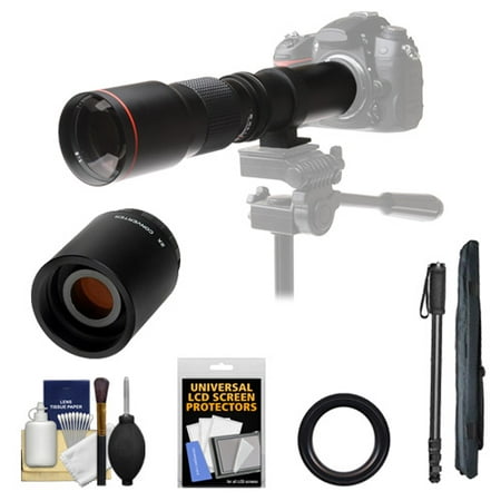 Vivitar 500mm f/8.0 Telephoto Lens with 2x Teleconverter (=1000mm) + Monopod Kit for Nikon D3200, D3300, D5300, D5500, D7100, D7200, D750, D810