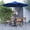 Navy, variant on Merrick Lane Seven Piece Faux Teak Patio Dining Set Includes 35" Square Table, Four Club Chairs, 9' Tan Patio Umbrella and Base