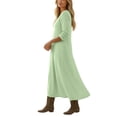 thumbnail image 6 of Women's Summer V Neck Dress Pretty Garden Dresses Women's V-Neck Solid-Color Casual Long-Sleeved Short Dress Mint Green M, 6 of 7