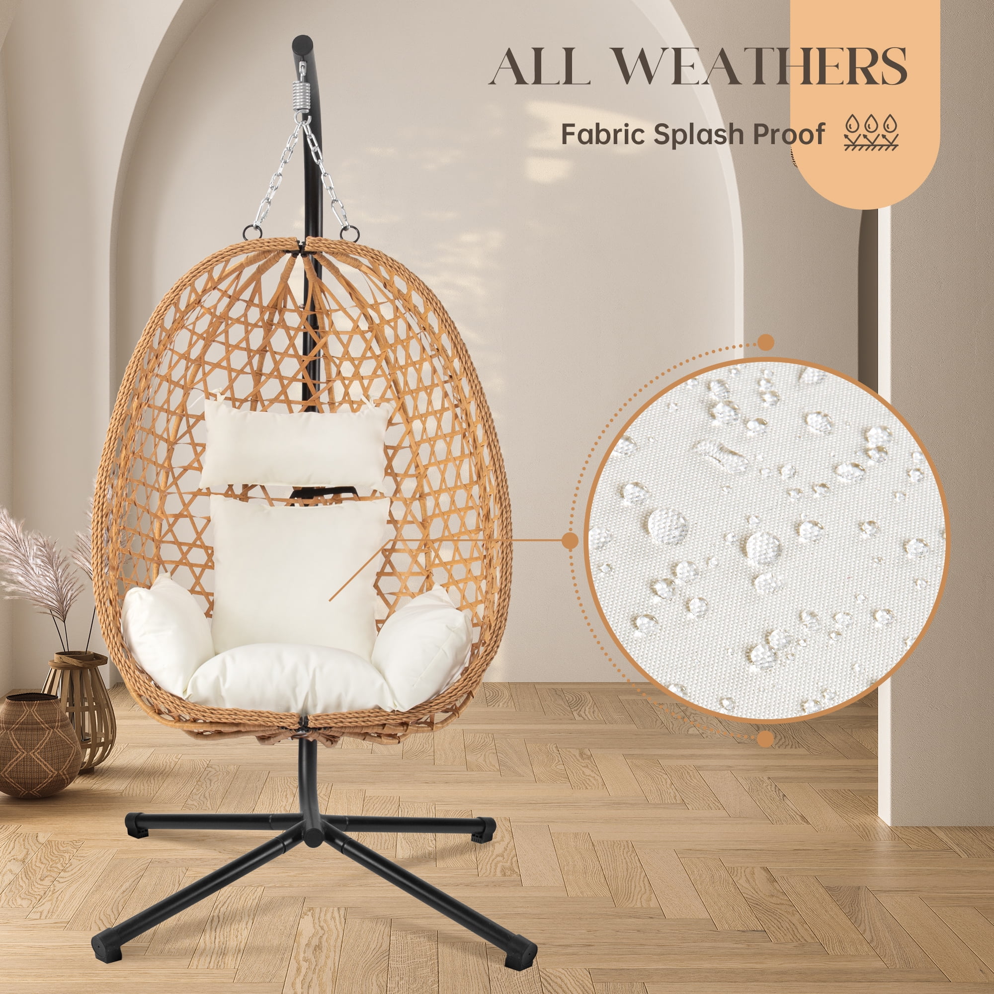 Egg Chair with Stand, Patio Wicker LHBcraft Hanging Chair, Hammock Swing Chair, 350LBS Capacity for Bedroom, Balcony, Garden
