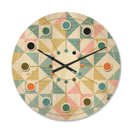 Designart 'Diamond Retro Pattern II' Mid-Century Modern Wood Wall Clock