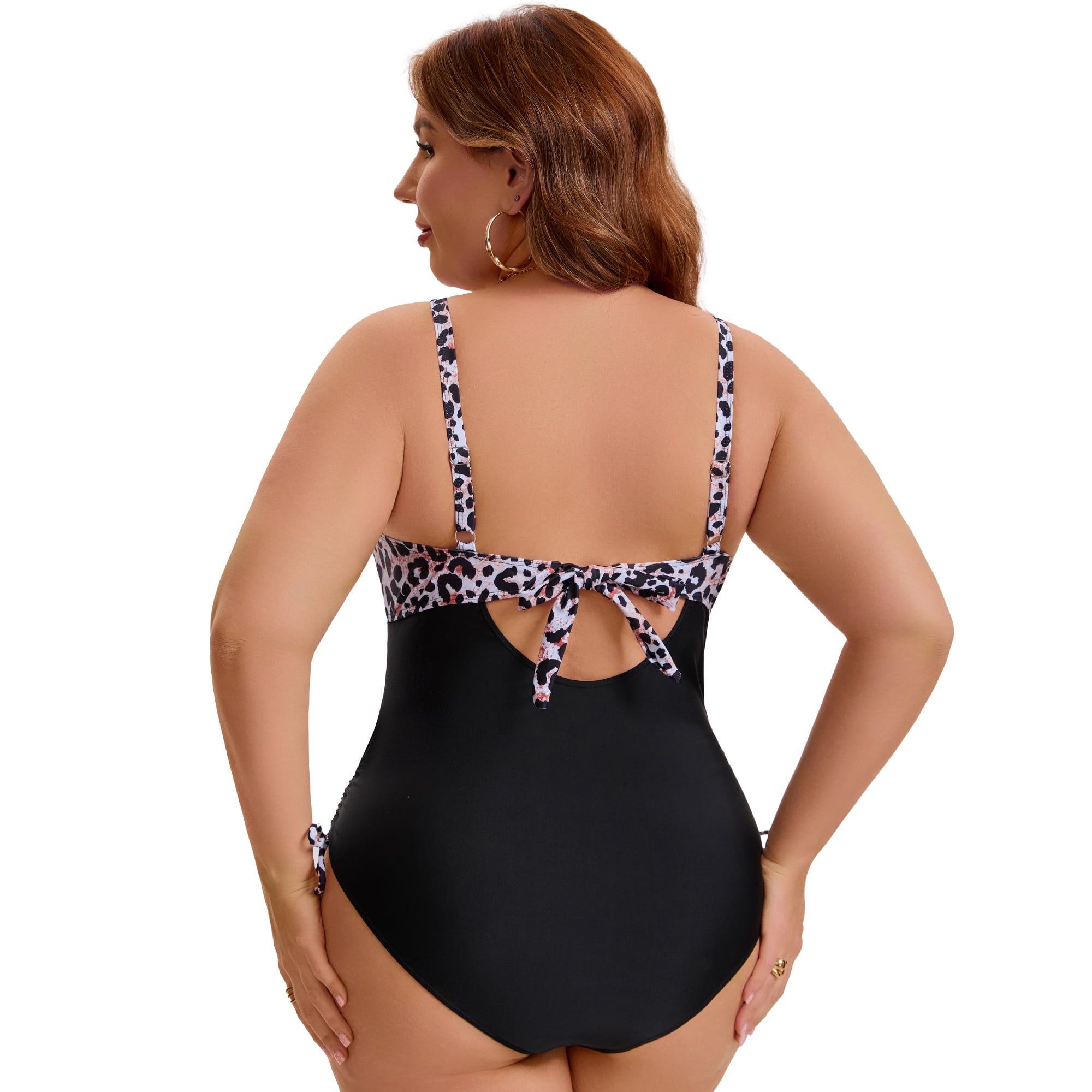 DARING DIVA Women's Plus Swimsuit with V Neck and Adjustable Push Up Design 3X Black