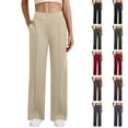 thumbnail image 5 of Women's Casual Straight Leg Trousers, High Waisted Button Down Elasticated Wide Leg Pants with Pockets, Office Casual Pants for Women,Brown,M, 5 of 6