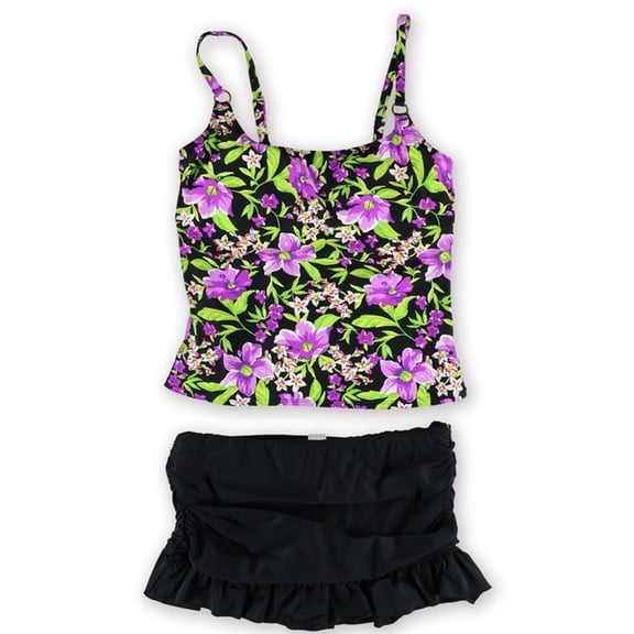 Island Escape Womens Floral Skirtini 2 Piece Tankini, Purple, 10