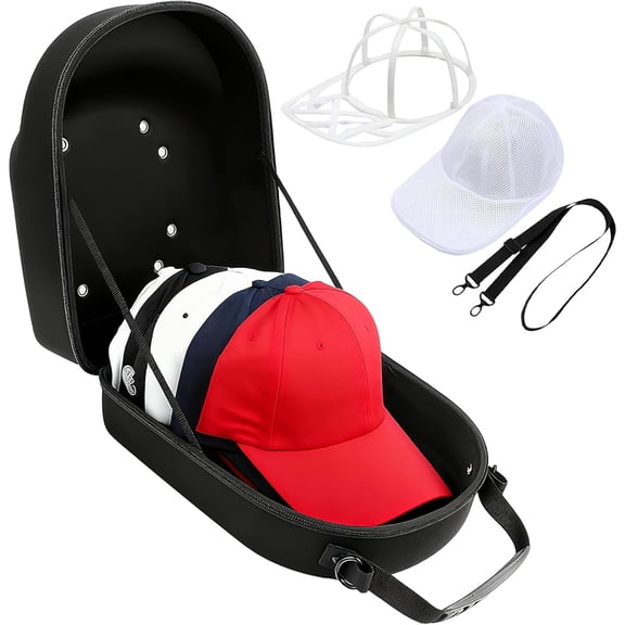 Hat Carrier & Washer Combo – Hard Travel Hat Case for 6 Baseball Caps, Adjustable Shoulder Strap & Handle, Durable Hat Organizer for Men，Women – Perfect Hat Carrier for Travel, Home，Outdoor
