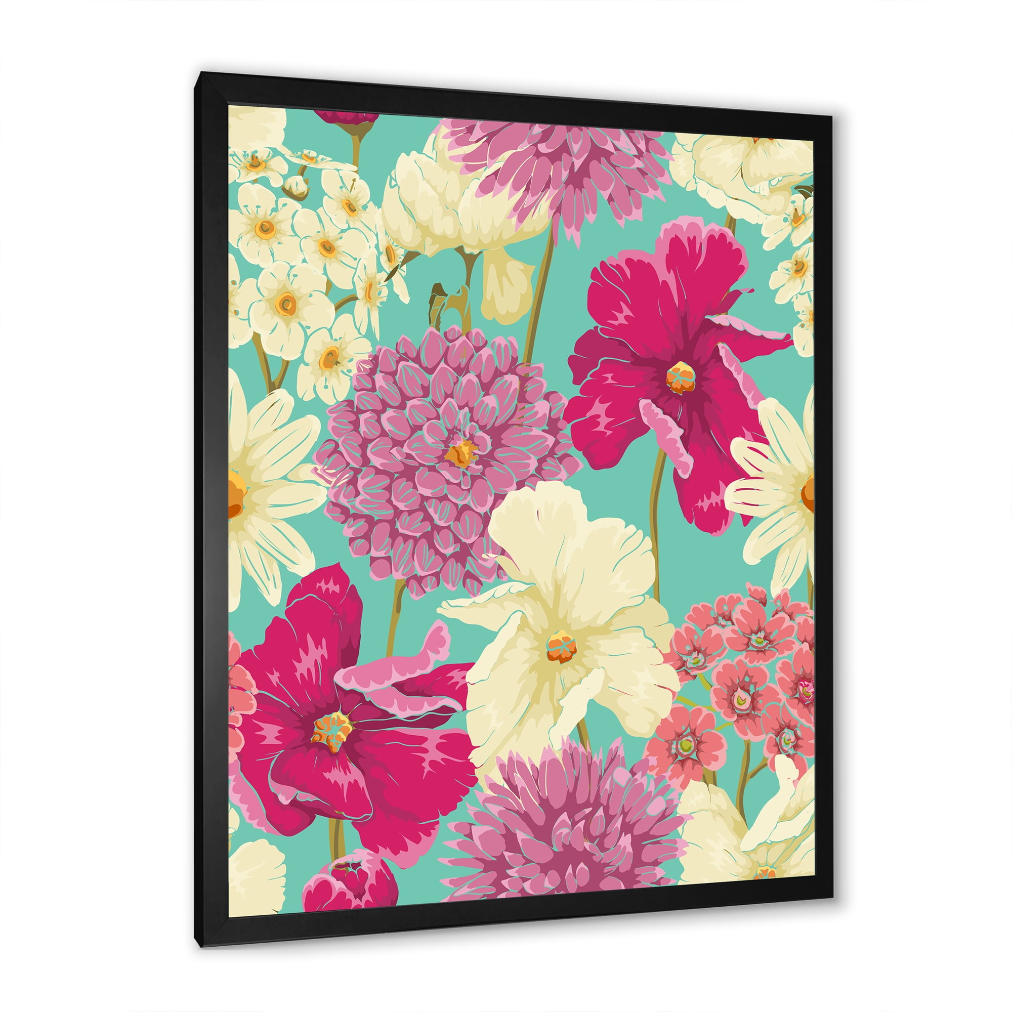 Designart 'Vintage Yellow and Pink Flowers' Traditional Framed Art Print
