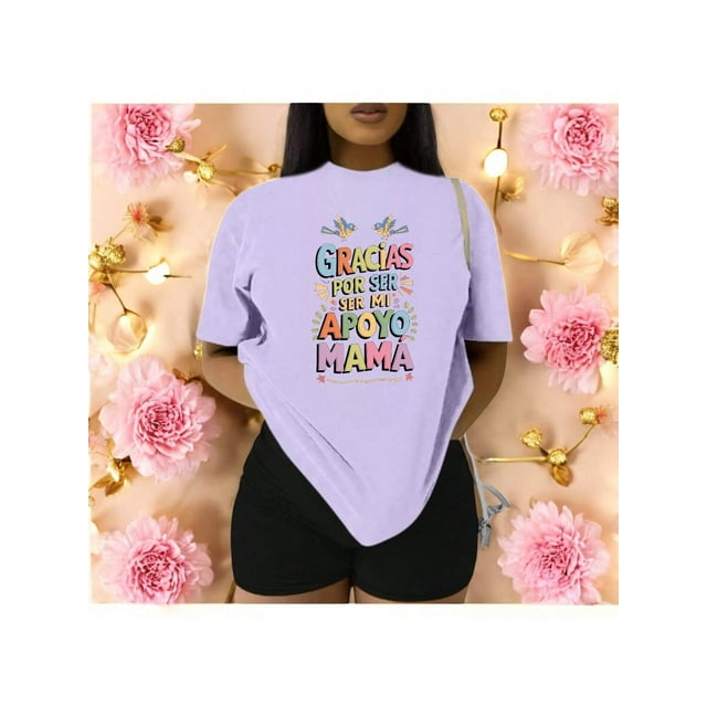 Playera Blusa De Gracias Por Ser Mi Apoyo Mama Ropa Para Mujer Con Mensaje Color Lila Talla Extra Grande Marca Emil SaEs