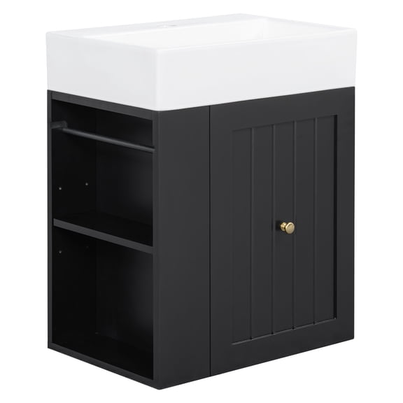 CQSXDA 20-Inch Bathroom Vanity with Ceramic Sink and Golden Handle, MDF Storage Cabinet with Drawer for Small Bathrooms