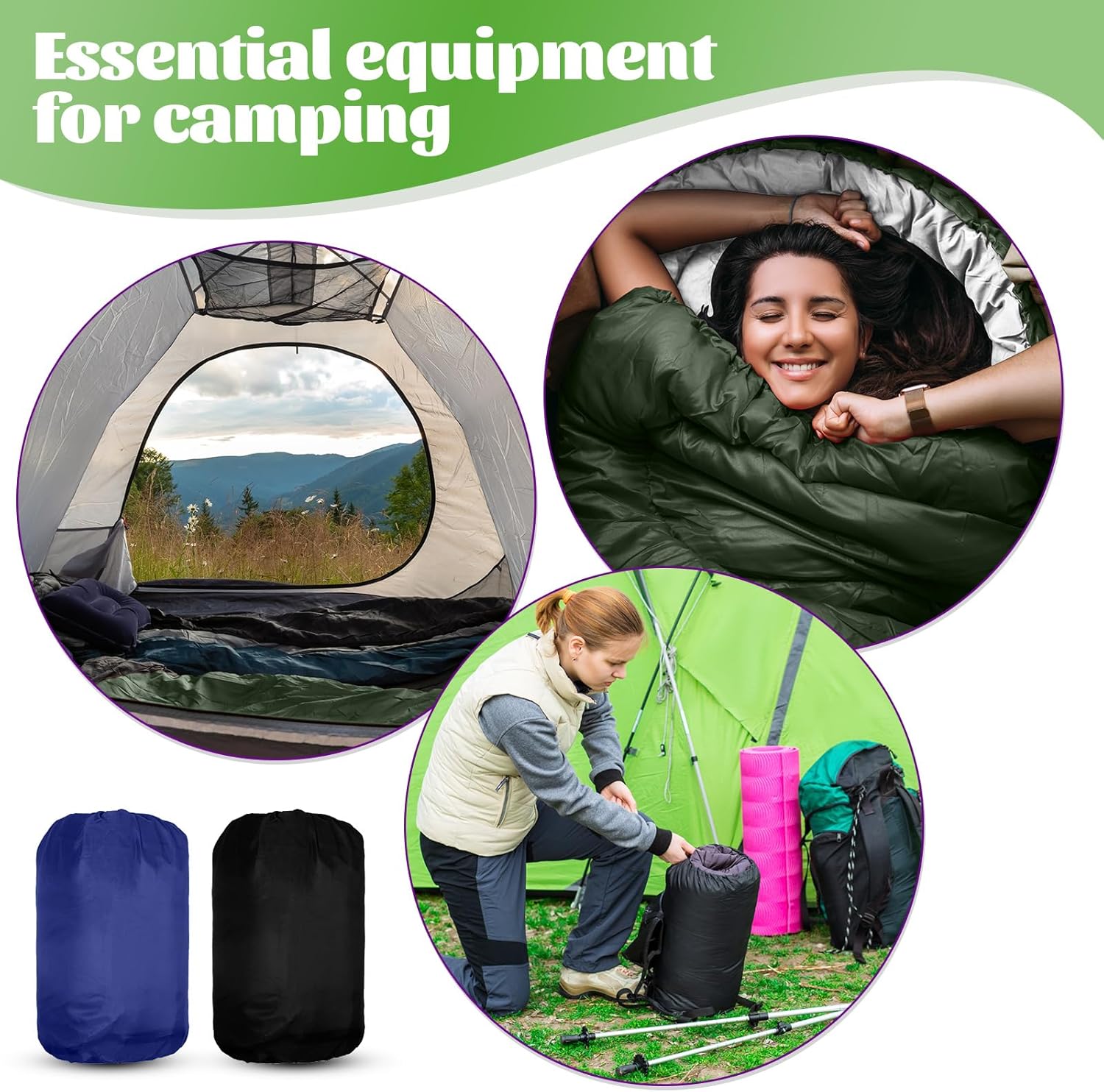 6 Pack Bulk Sleeping Bags for Homeless Donation, 0 Degree Waterproof Sleeping Bags with Compression Sack for Adults Winter Cold Weather Care Camping Hiking Emergency