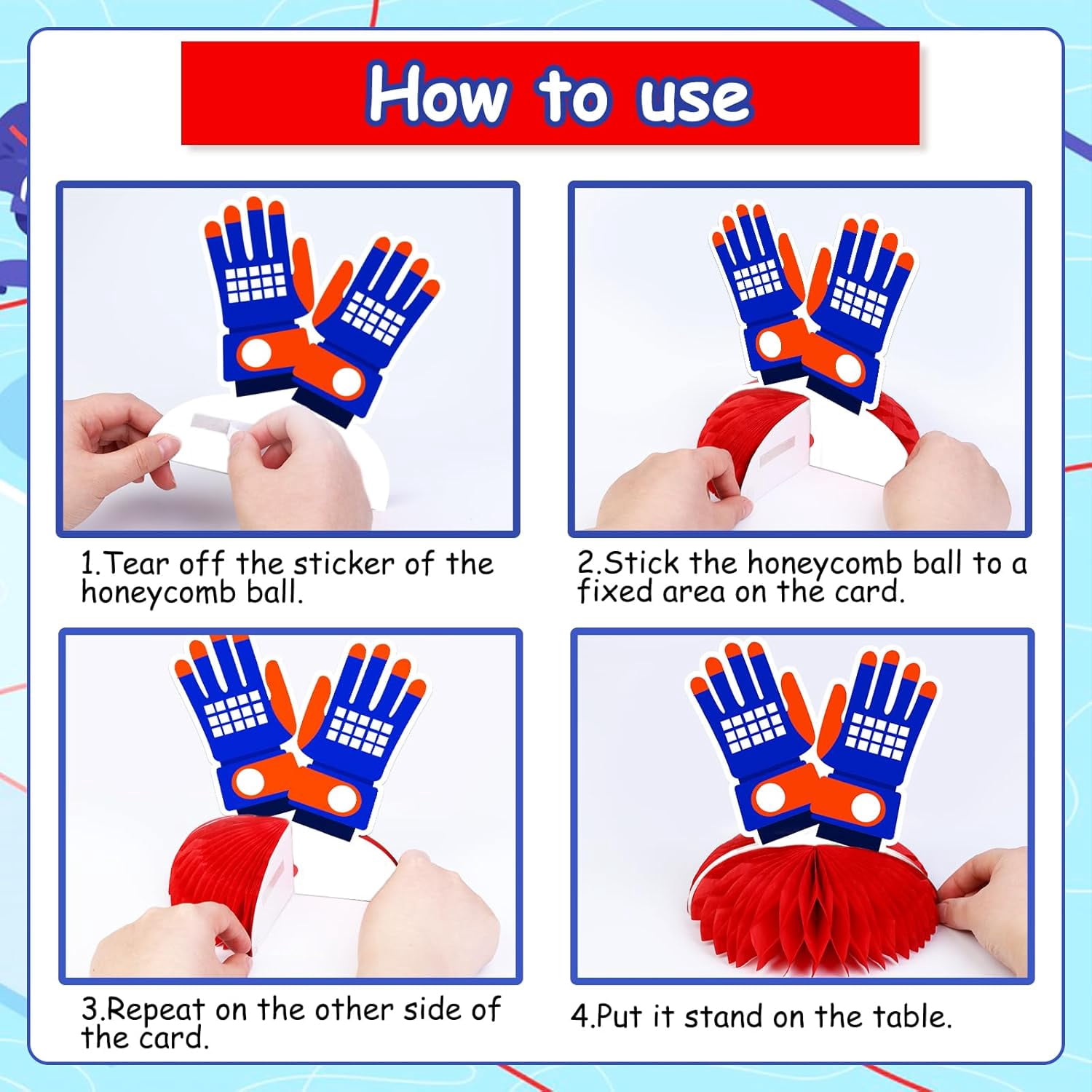 JOYMEMO 8Pcs Red Blue White Ice Hockey Honeycomb Centerpieces, Hockey Table Decorations for Men Boy Birthday Baby Shower Fans Gameday Party, Ball Sports Gifts School Home Decor Supplies