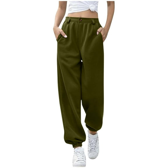 CLOISE Baggy Sweatpants for Women Plus Size with Pockets Joggers with Elastic Waist Army Green Sizes S-2XL