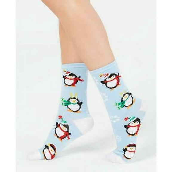 Charter Club Women's Light Pastel Blue Penguin Crew Socks 1 Pair Size 9-11