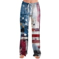 thumbnail image 5 of 4th Of July Pants for Women 1776-2026 USA Flag Print Elastic High Waist Pants Wide Leg Regular Fit Comfy Casual Trousers, #01 Dark Gray, M, 5 of 5