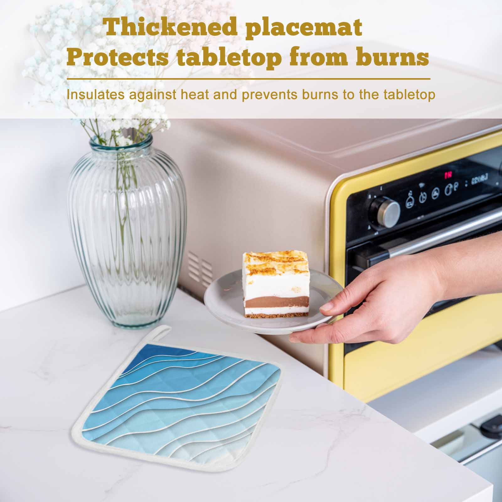 Blue Aqua Ombre Pot Holders for Kitchen Heatproof Potholder, 4 Pack Modern Geometric Abstract Aesthetic Cream Hot Pads Multipurpose Oven Pads Cloth Potholders Trivet for Cooking and Baking