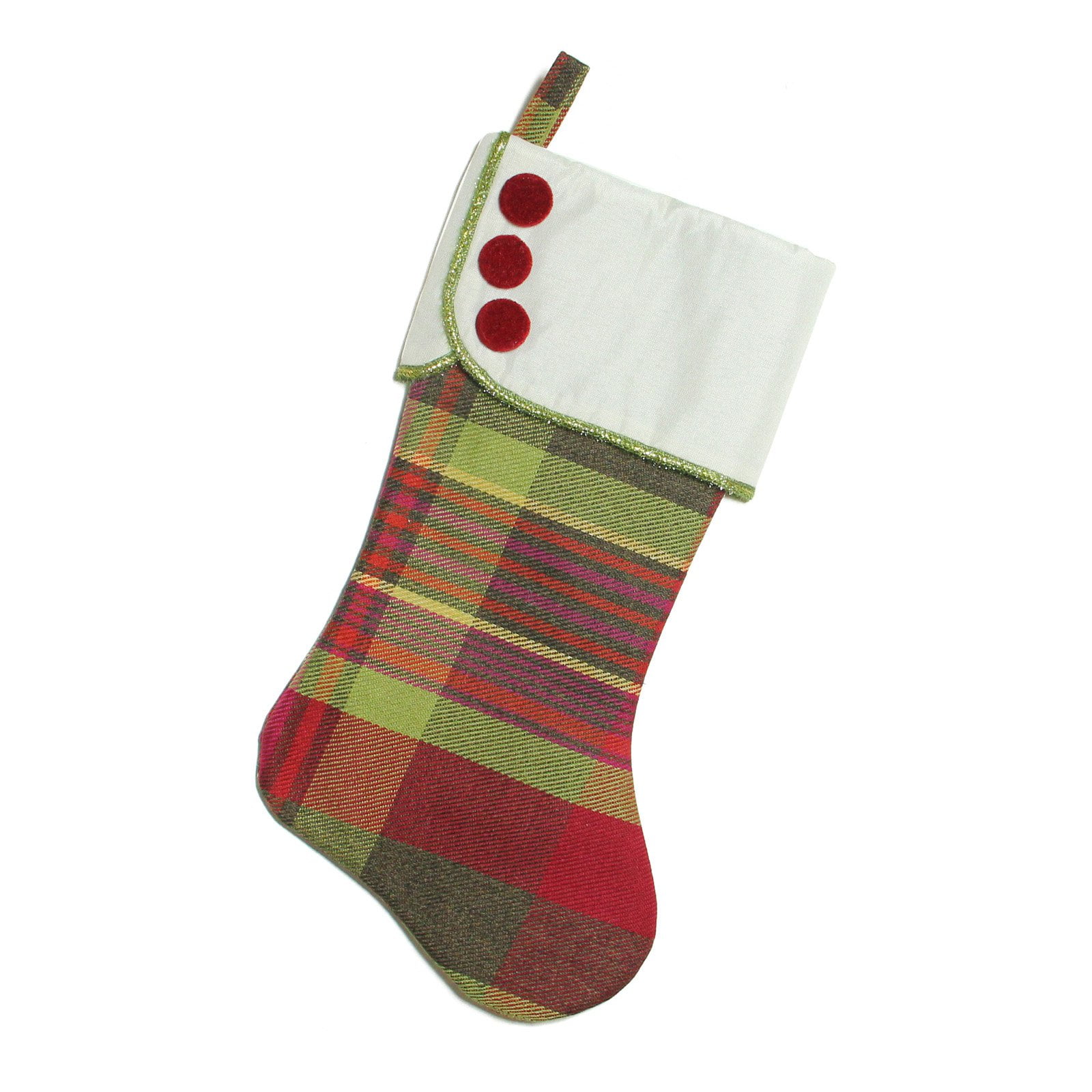 Northlight Red and Green Plaid Christmas Stocking with Red Buttons ...